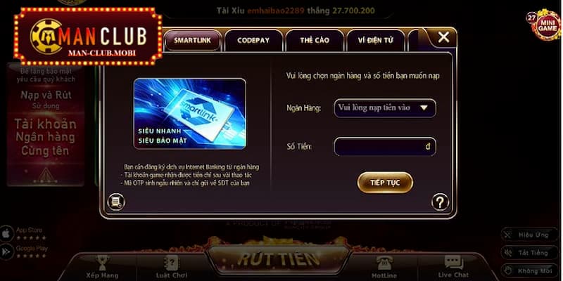 Nạp tiền Manclub Nạp tiền Manclub thông qua liên kết Smartlink